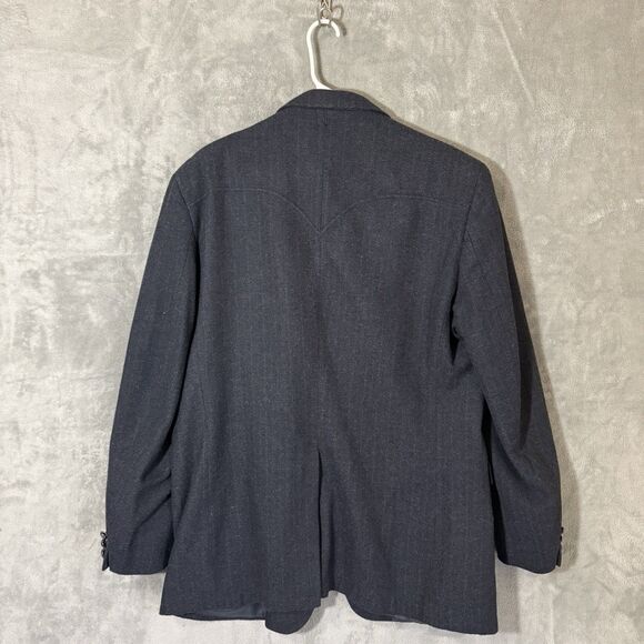 Circle S Western Blazer Sport Coat Navy Blue 46L Rodeo Cowboy Yoke Two Button - Picture 3 of 13